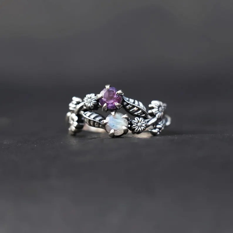 Purple Gemstone Flower Ring For Women