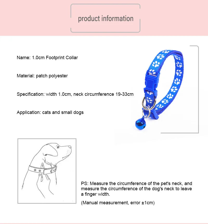Cute Cat Collars With Bell Pendant Adjustable Puppy Kitten Necklace Cartoon Footprint Cats Collars With Bells Cat Accessories