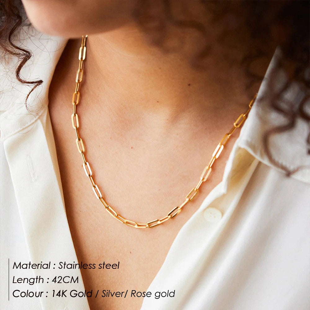 eManco Gold Color 316 Stainless Steel Chain Necklace Women Chain Choker for Woman Brand Jewelry