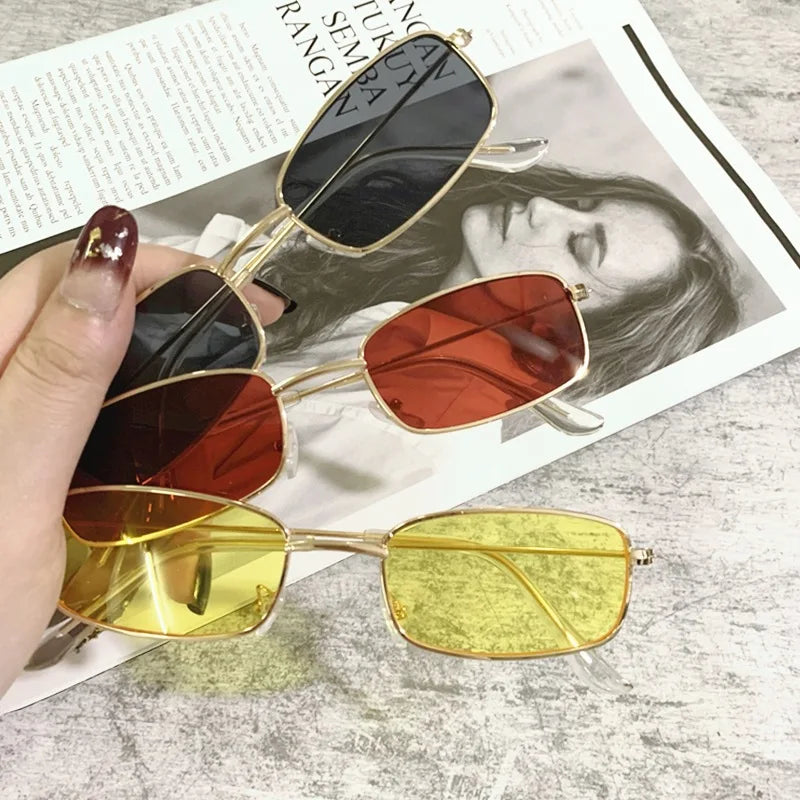 Fashion Metal Vintage Rectangle Sunglasses Small Oval Women's Sunglasses Men Women Brand Shades Eyewear Clear Lens UV400 Goggles