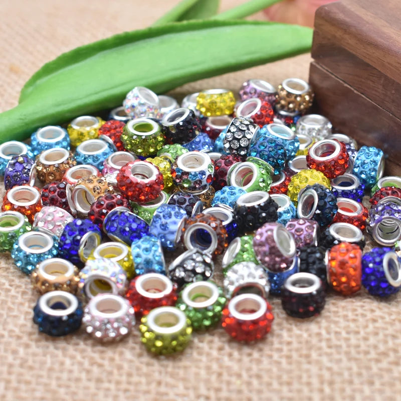 Yanqi 20PCS/Lot Big Hole Round Rhinestone Crystal Glass Beads Loose Spacer Beads For DIY Jewelry Making Bracelet Necklace Murano