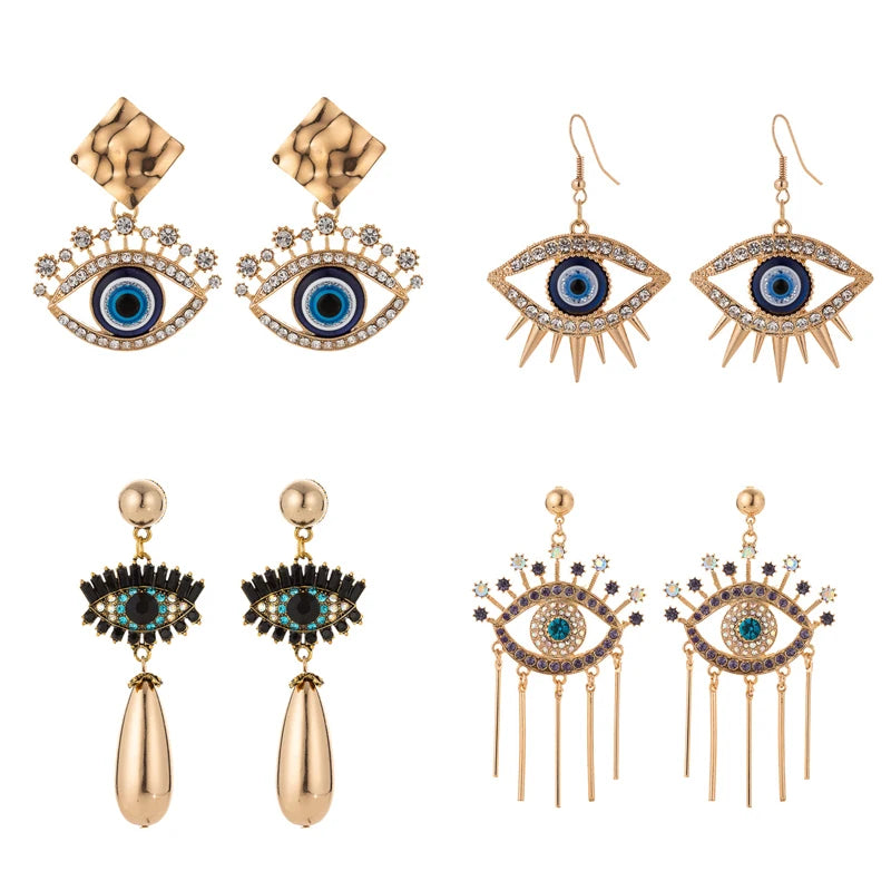 New Luxury Rhinestone Evil Eye Statement Drop Earrings 2020 For Women Punk Vintage Tassel Dangle Hanging Earring Jewelry Gifts