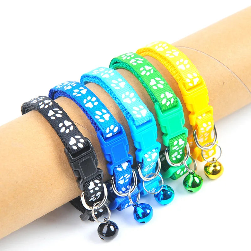 Cute Cat Collars With Bell Pendant Adjustable Puppy Kitten Necklace Cartoon Footprint Cats Collars With Bells Cat Accessories