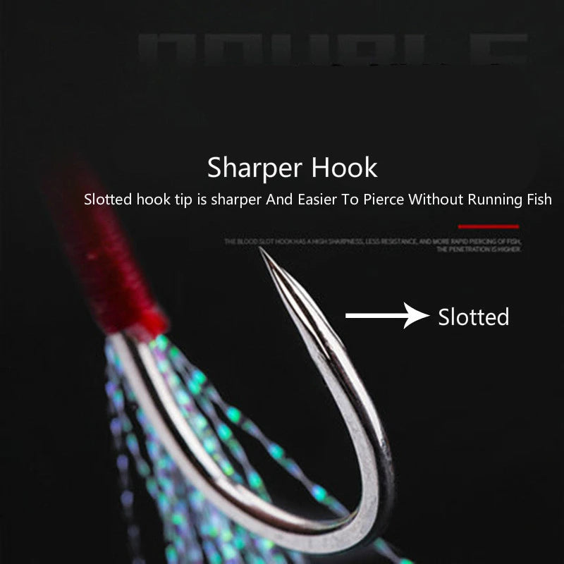 10pair/lot Fishing Hook Jig Double PairHooks Barbed Thread Feather Accessories Pesca High Carbon Steel Fishing Lure Slow Jigging