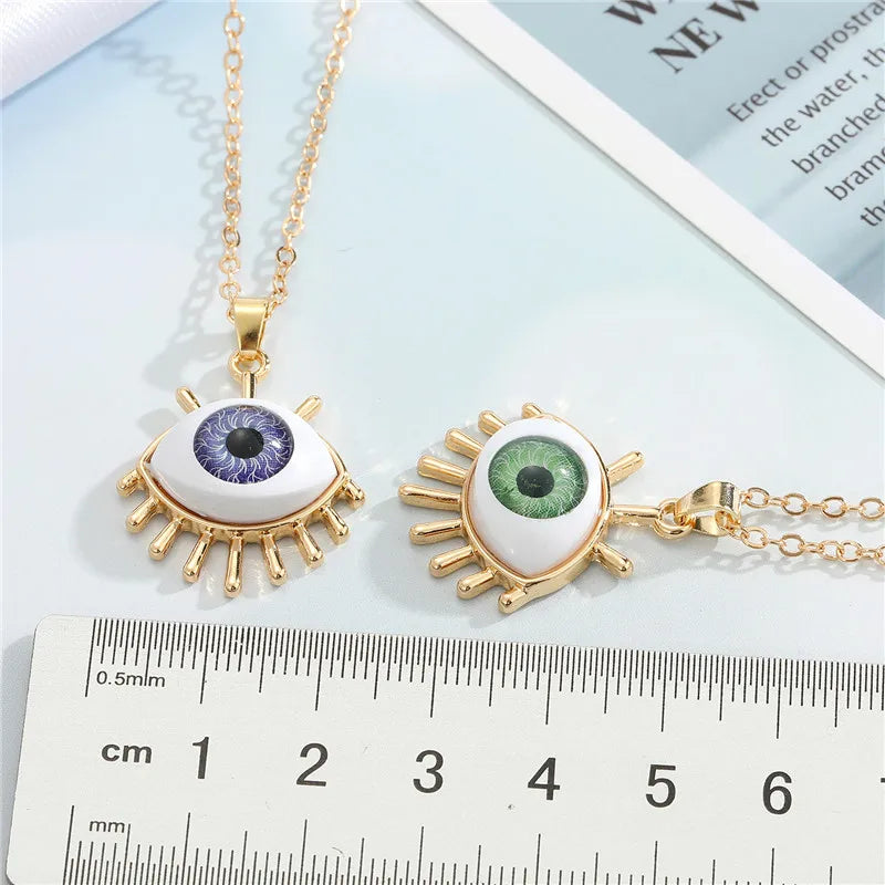 1 Pcs Resin Evil Eye Pendant Necklaces For Women Gift Jewelry Colored Eyelash Turkish Blue Eye Sweater Clavicle Chain N241