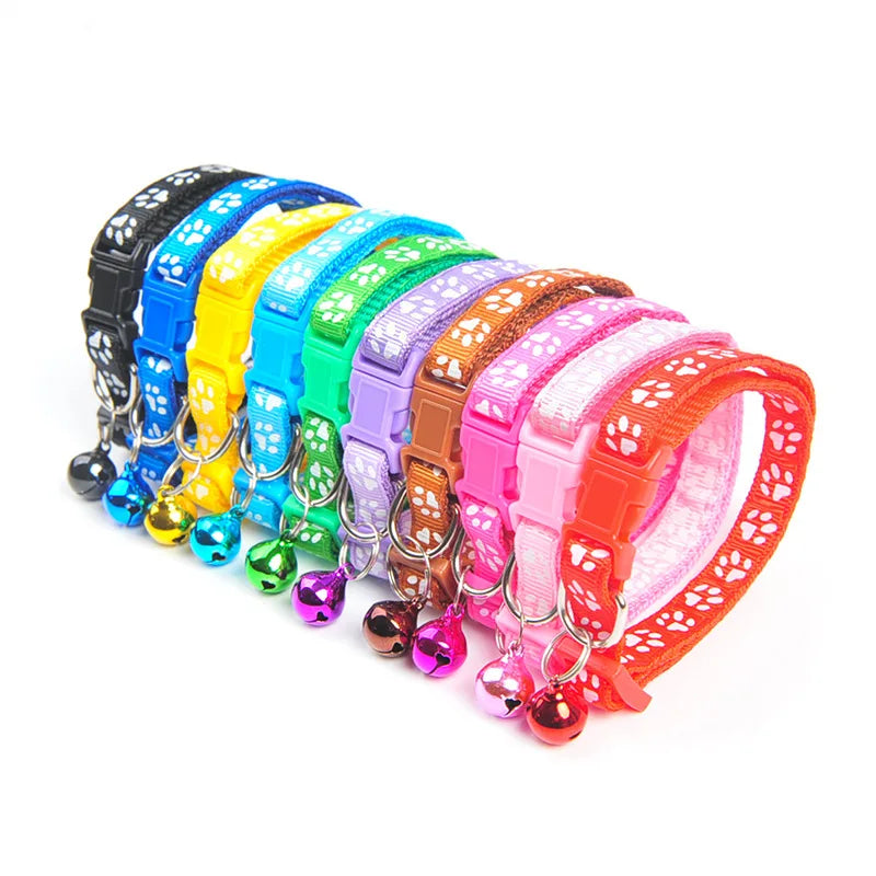 Cute Cat Collars With Bell Pendant Adjustable Puppy Kitten Necklace Cartoon Footprint Cats Collars With Bells Cat Accessories