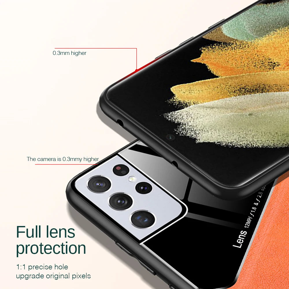leather texture magnetic back cover for samsung galaxy s21 s22 s23 s24 ultra plus s20 fe 5g case TPU soft frame shockproof coque