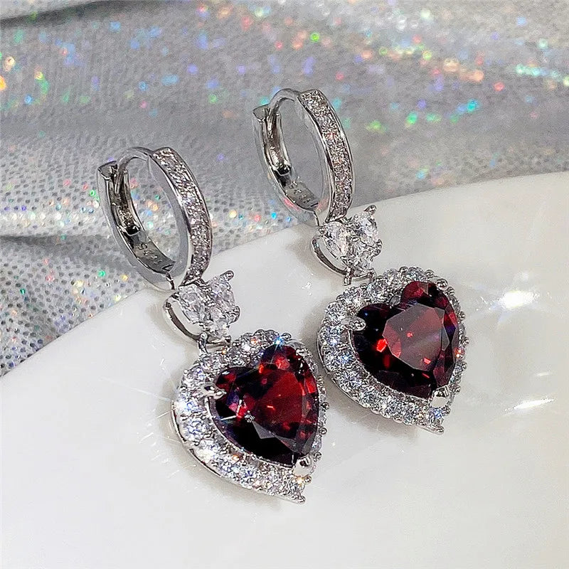 /GHuitan Bluearnet Heart Cubic Zirconia Wedding Earrings for Women Eternity Love Earrings Engagement Accessories Fashion Jewelry