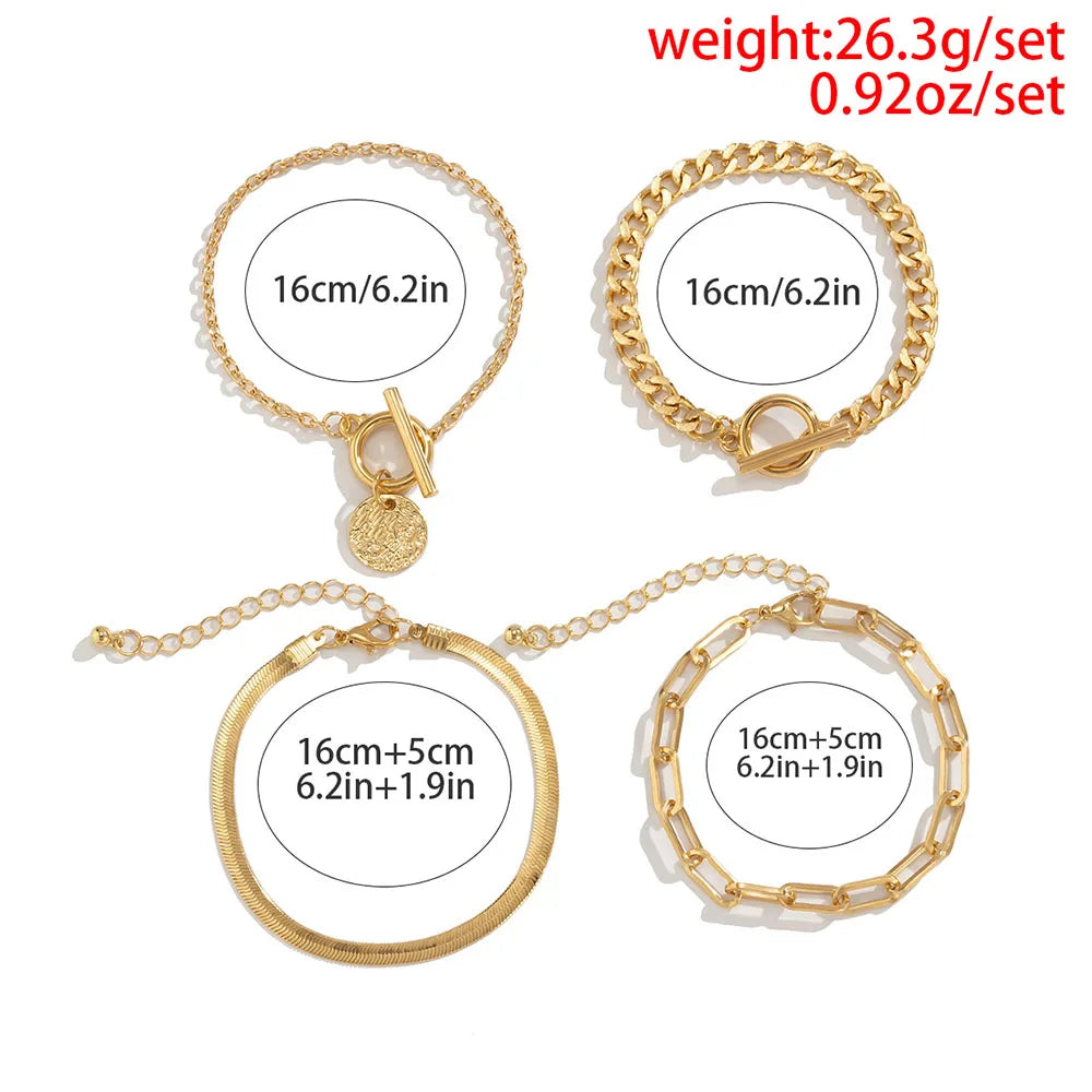 Boho Multilayer Geometric Adjustable Bracelet Ladies Punk Fashion Flat Snake Chain Hollow Metal Set Bracelets Girl Jewelry Gift