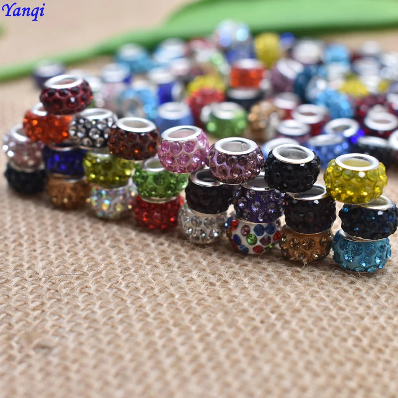 Yanqi 20PCS/Lot Big Hole Round Rhinestone Crystal Glass Beads Loose Spacer Beads For DIY Jewelry Making Bracelet Necklace Murano