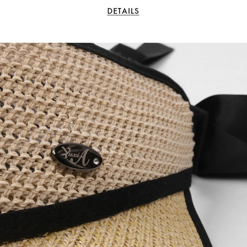 2021 New Summer Straw Hats For Women Beach Hat Empty Top Female Sun UV Protection hat Foldable chapeau Girl Bowknot Cap