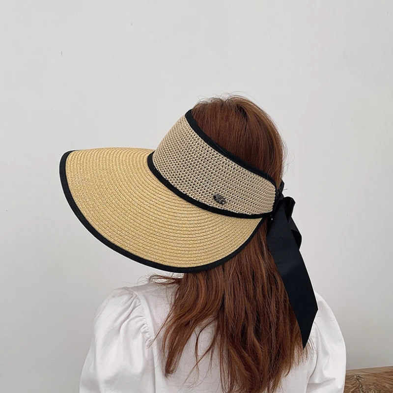 2021 New Summer Straw Hats For Women Beach Hat Empty Top Female Sun UV Protection hat Foldable chapeau Girl Bowknot Cap