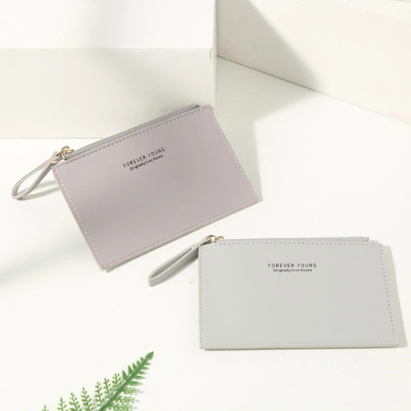 Men and women ID card holder PU zipper small coin purse credit card holder solid color business card case business card holder