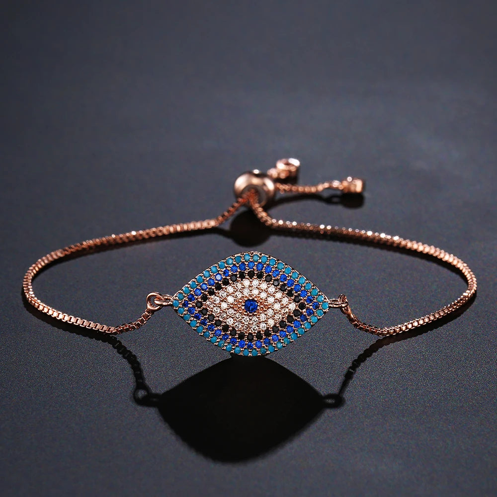 NEWBUY 2024 Trendy Turkish Gold Color Evil Eye Bracelet Adjustable AAA CZ Pave Setting Female Luckry Party Jewelry Gift