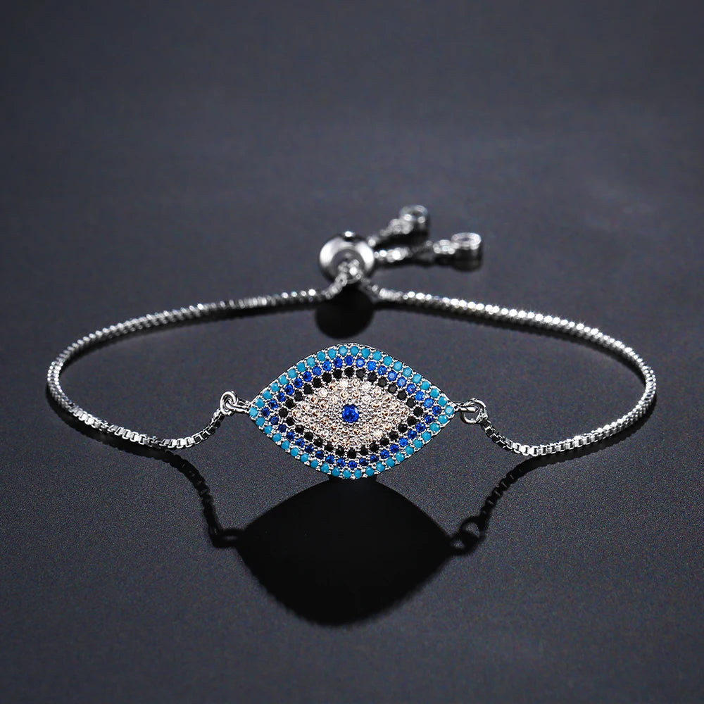 NEWBUY 2024 Trendy Turkish Gold Color Evil Eye Bracelet Adjustable AAA CZ Pave Setting Female Luckry Party Jewelry Gift