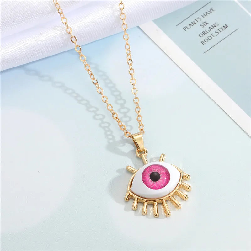 1 Pcs Resin Evil Eye Pendant Necklaces For Women Gift Jewelry Colored Eyelash Turkish Blue Eye Sweater Clavicle Chain N241
