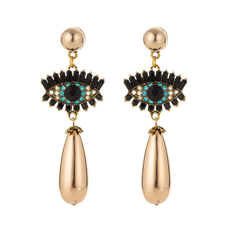 New Luxury Rhinestone Evil Eye Statement Drop Earrings 2020 For Women Punk Vintage Tassel Dangle Hanging Earring Jewelry Gifts