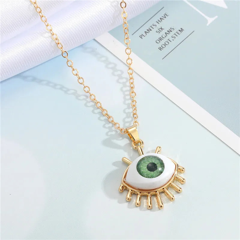 1 Pcs Resin Evil Eye Pendant Necklaces For Women Gift Jewelry Colored Eyelash Turkish Blue Eye Sweater Clavicle Chain N241