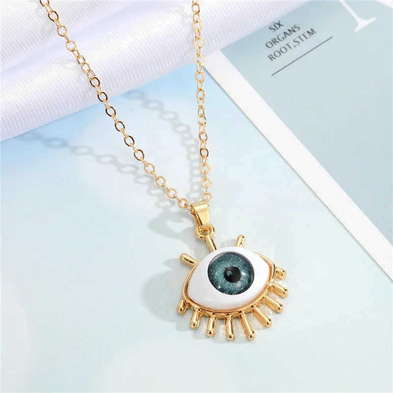 1 Pcs Resin Evil Eye Pendant Necklaces For Women Gift Jewelry Colored Eyelash Turkish Blue Eye Sweater Clavicle Chain N241