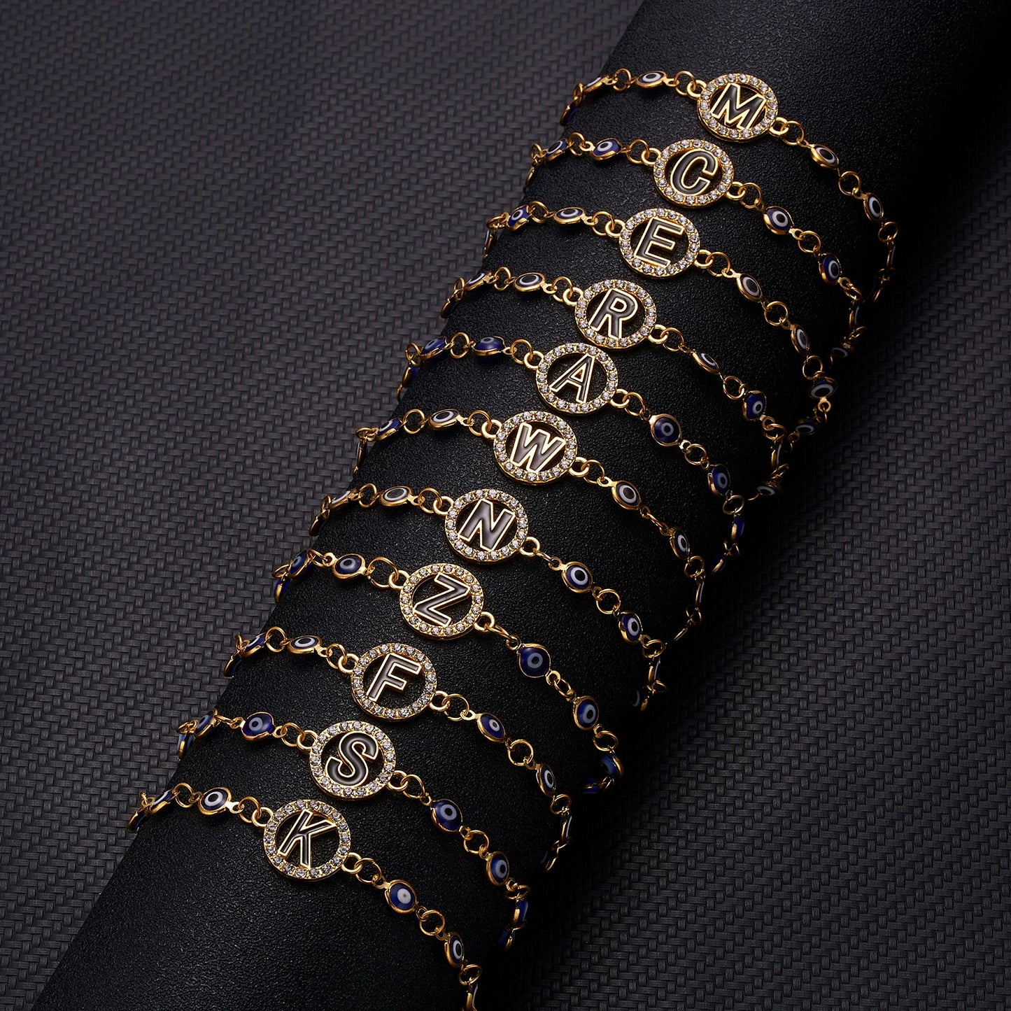 Trendy A-Z Letter Turkish Evil Eye Bracelet Shiny Rhinestone Lucky Blue Eyes Charm Bracelet Female Fashion Luxury Jewelry Gifts