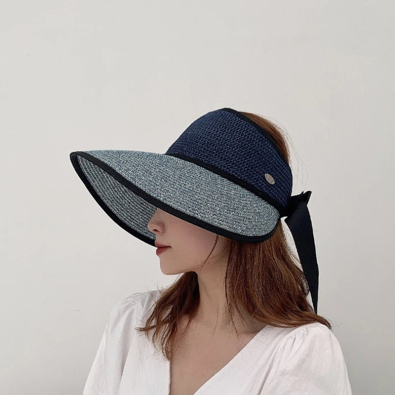 2021 New Summer Straw Hats For Women Beach Hat Empty Top Female Sun UV Protection hat Foldable chapeau Girl Bowknot Cap