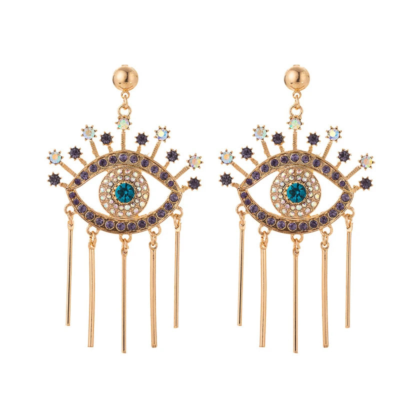New Luxury Rhinestone Evil Eye Statement Drop Earrings 2020 For Women Punk Vintage Tassel Dangle Hanging Earring Jewelry Gifts