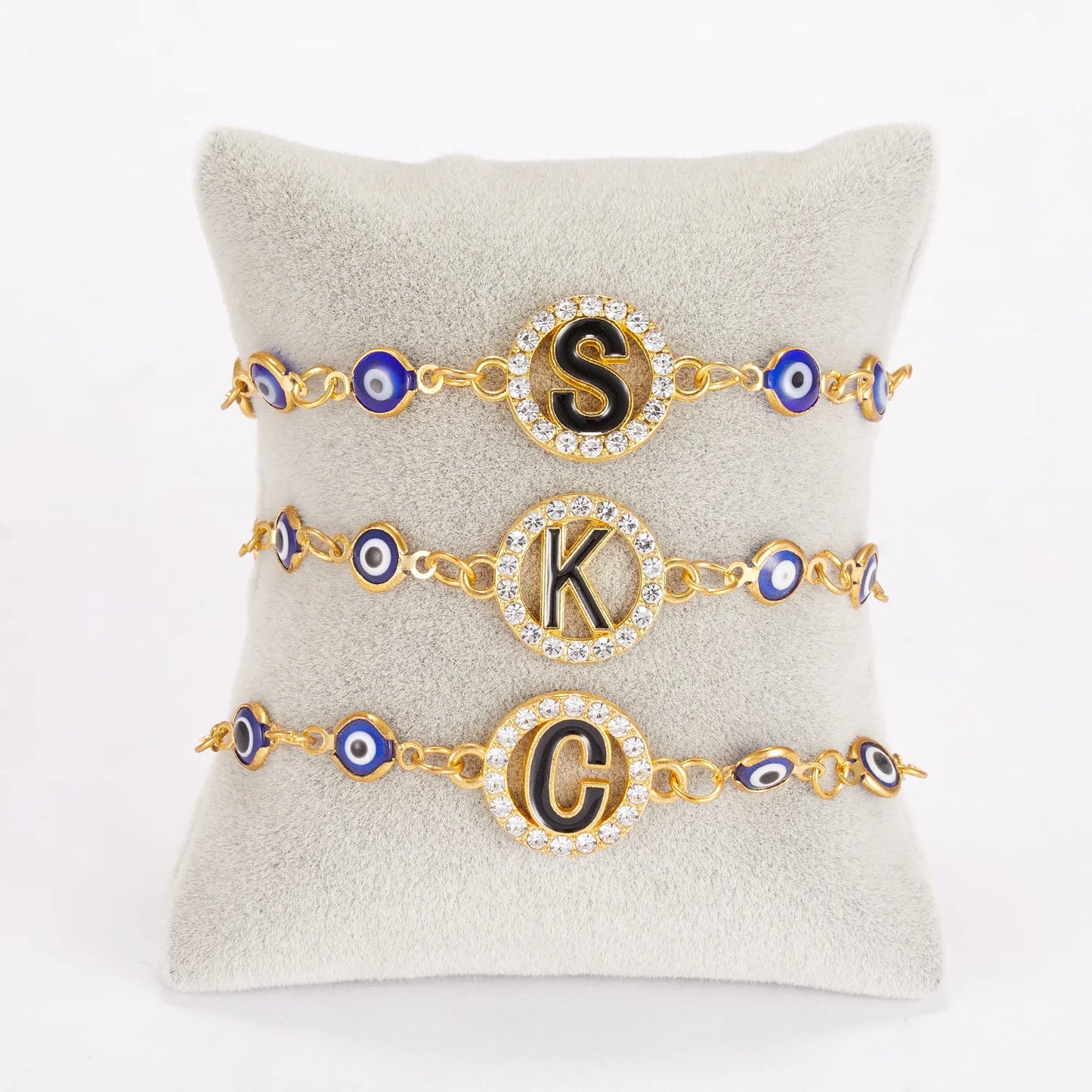Trendy A-Z Letter Turkish Evil Eye Bracelet Shiny Rhinestone Lucky Blue Eyes Charm Bracelet Female Fashion Luxury Jewelry Gifts