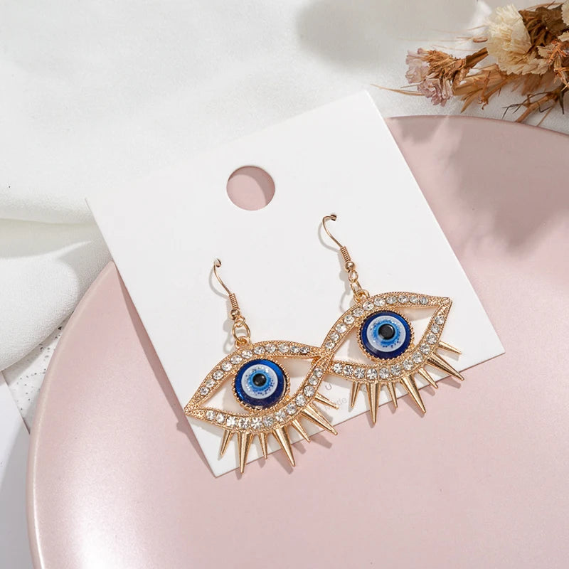 New Luxury Rhinestone Evil Eye Statement Drop Earrings 2020 For Women Punk Vintage Tassel Dangle Hanging Earring Jewelry Gifts