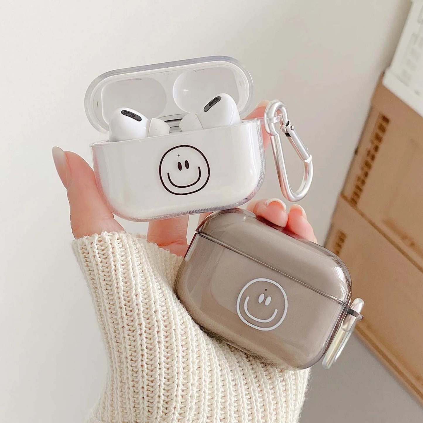 Round smiley black and white soft silicone earphone case headphone shell for apple airpod 1/2 cases for airpods 3 pro capa funda