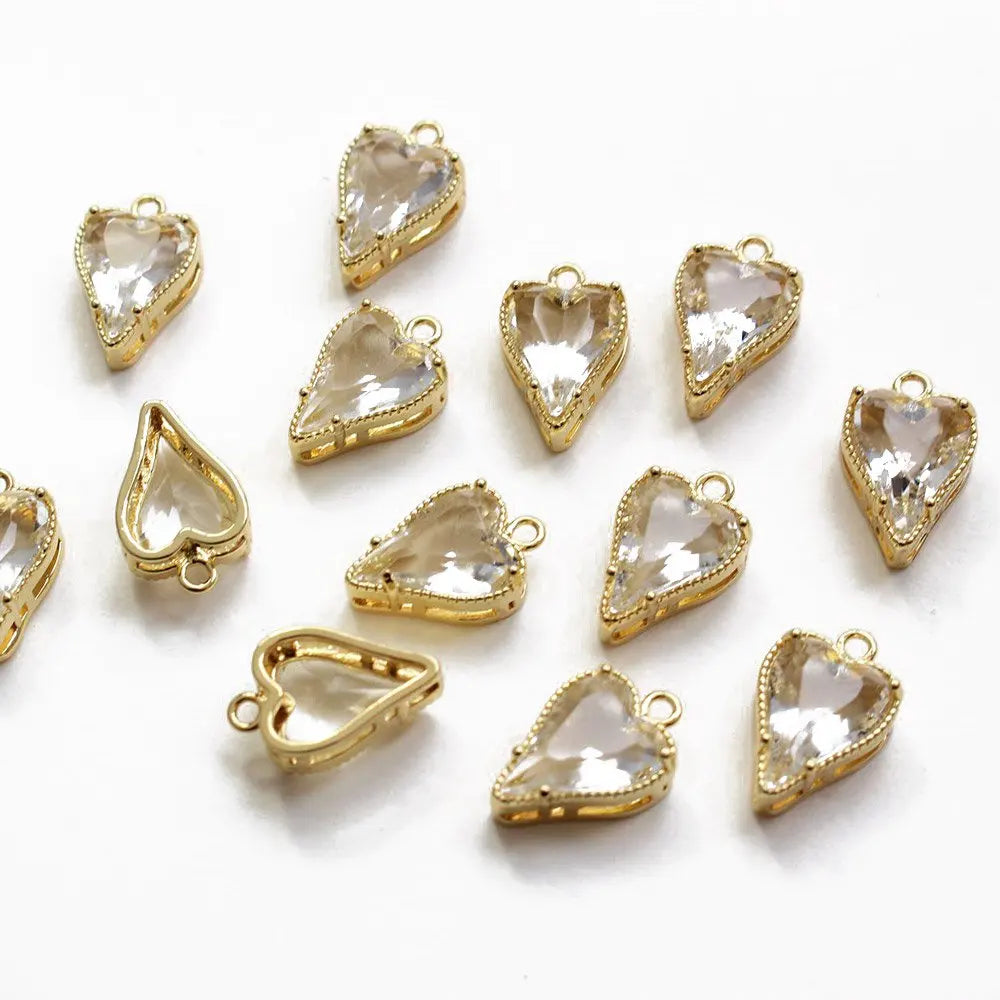 2PCS 18K Gold Plated Heart Necklace Pendant Jewelry Findings Components Supplies Diy Earrings Charms Zircon Material Accessories
