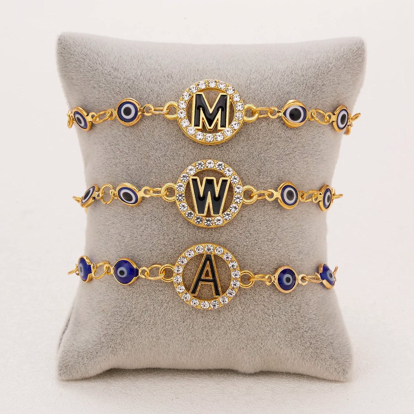 Trendy A-Z Letter Turkish Evil Eye Bracelet Shiny Rhinestone Lucky Blue Eyes Charm Bracelet Female Fashion Luxury Jewelry Gifts