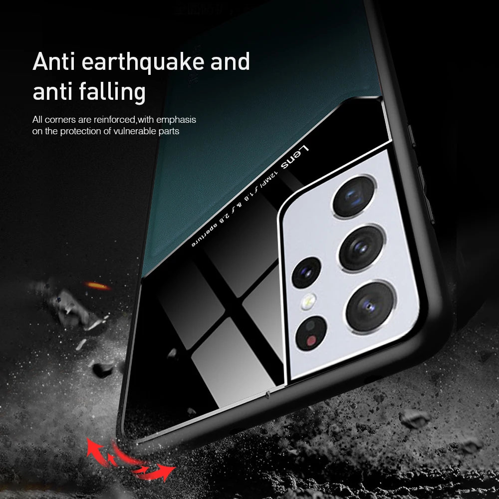 leather texture magnetic back cover for samsung galaxy s21 s22 s23 s24 ultra plus s20 fe 5g case TPU soft frame shockproof coque