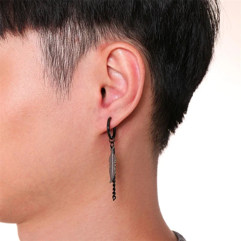 Vnox Punk Clip Earrings for Men Women, Black Stainless Steel Ear Accessory, Gothic Rock Hiphop Hoop Circle Earring 1 Piece