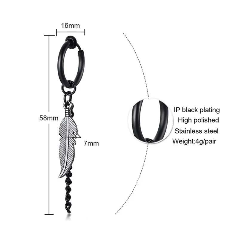 Vnox Punk Clip Earrings for Men Women, Black Stainless Steel Ear Accessory, Gothic Rock Hiphop Hoop Circle Earring 1 Piece