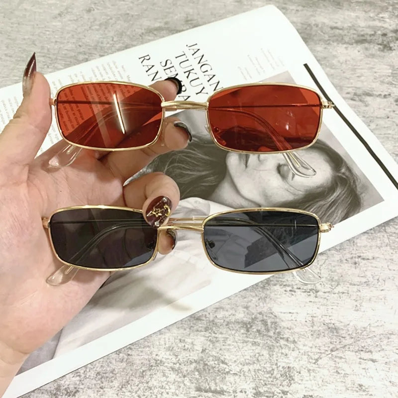 Fashion Metal Vintage Rectangle Sunglasses Small Oval Women's Sunglasses Men Women Brand Shades Eyewear Clear Lens UV400 Goggles