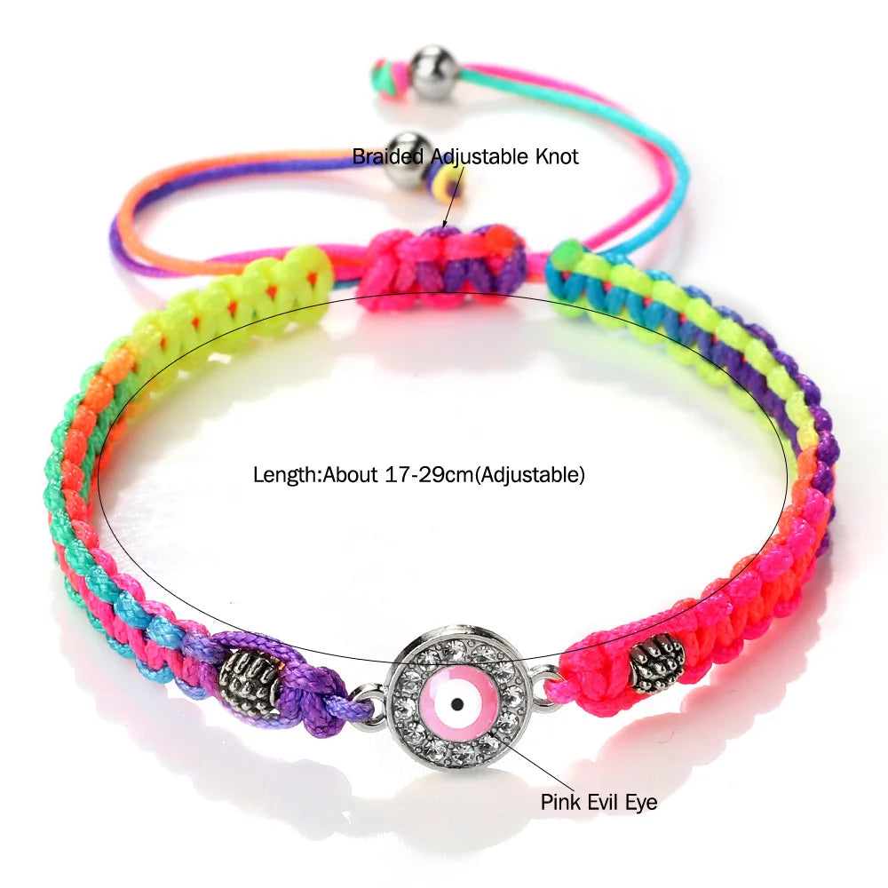 New Pink Turkish Evil Eye Bracelets For Women Men Tibetan Buddhist Handmade Knots Rope Adjustable Bracelets Couple Jewelry Gifts