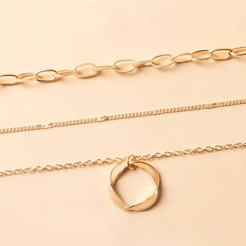 Vintage Twist Round Charm Layered Necklace Women's Jewelry Accessories for Girls Clothing Aesthetic Gifts Fashion Pendant 2022