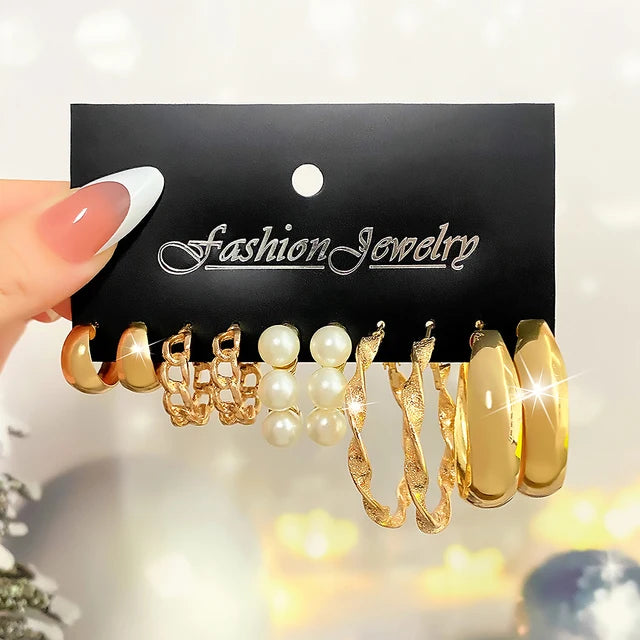 Fashion Gold Color Earrings Set Geometry Butterfly Pearl Earrings For Women Ear of wheat Simple Metal Round Party Jewelry