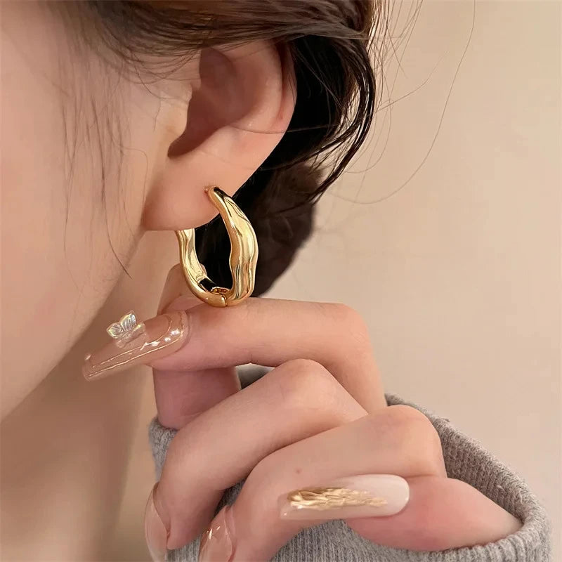 Stainless Steel Smooth Metal Hoop Earrings For Woman Girl Elegent Luxury Korean Jewelry Temperament Girl's Daily Wear earrings