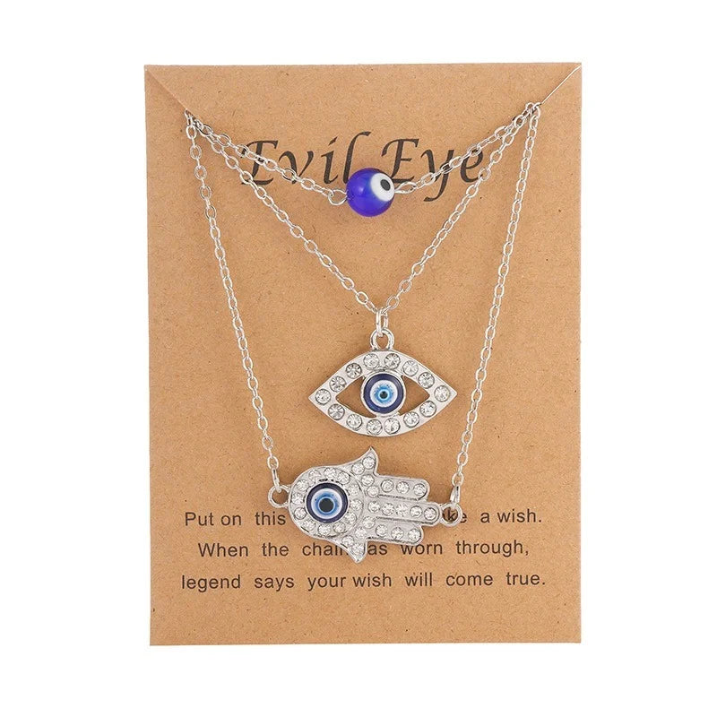 Turkish Evil Eye Pendant Necklace for Women Men Rhinestone Crystal Heart Hamsa Hand Choker Charm Necklace Lucky Jewelry Gift