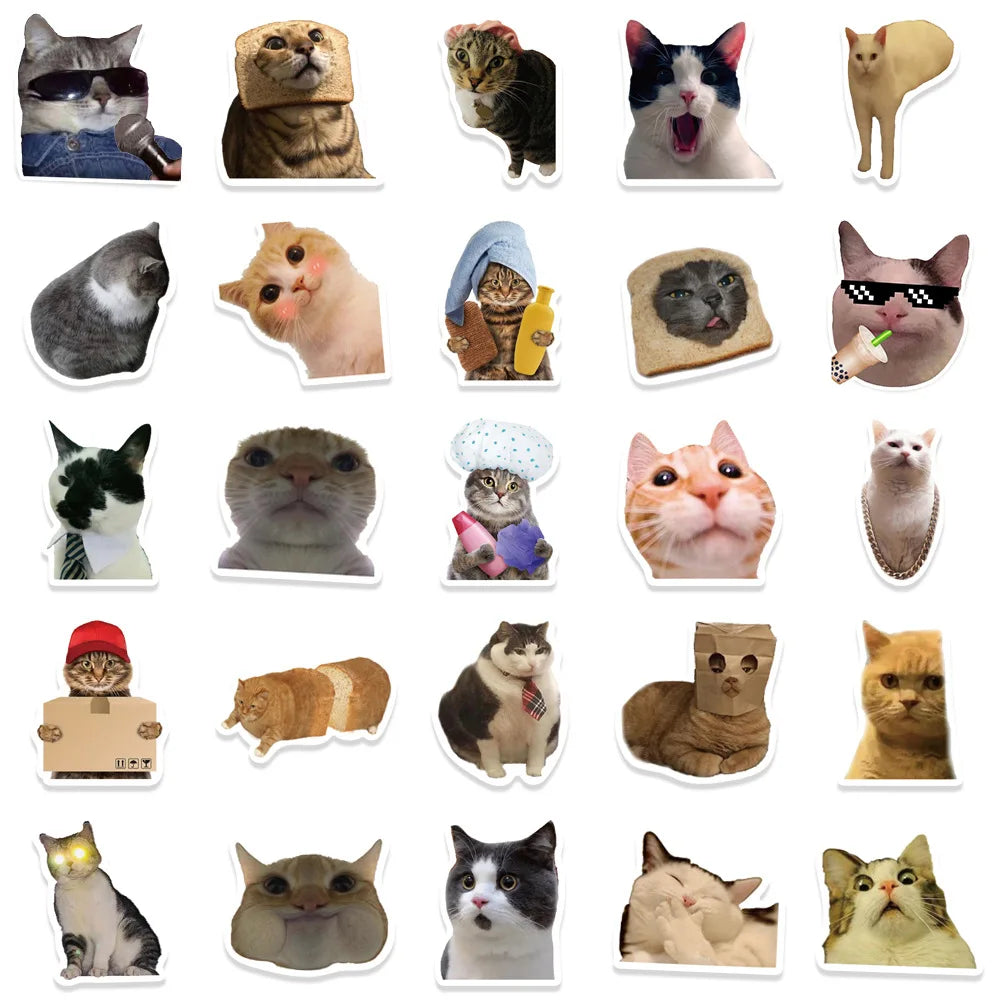 50pcs Funny Cat MEME Stickers Toy DIY Kids Notebook Motorcycle Laptop Phone Luggage Refrigerator Graffiti Cute Animals Decals