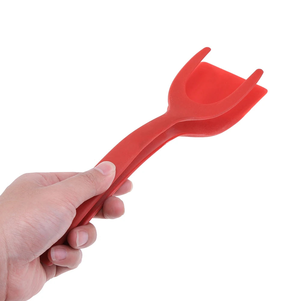 2 in 1 Non Stick Grip Flipper Pancake Fried Egg Spatula Clamp Turner Tong Toast