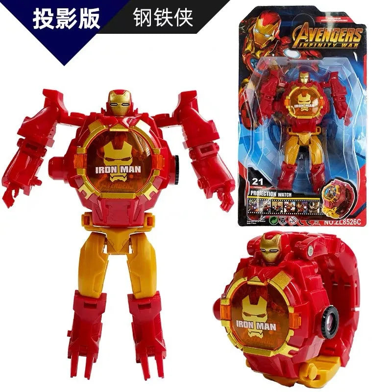 The Avengers Electronic Watch 3D Projection Spider Man Captain America Hulk Deformation Robot Toys For Children Christmas Gift