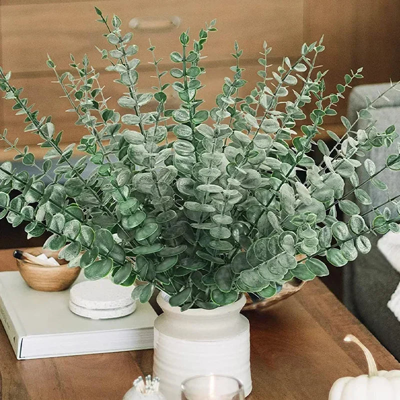 10/20PCS Eucalyptus Artificial Leaves Branches Fake Plants for DIY Christmas Wreath Wedding New Year Party Table Home Decoration