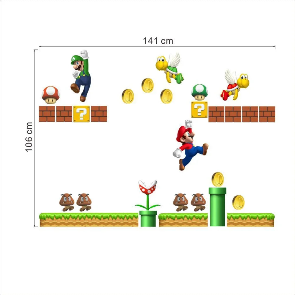 Super Mario Cartoon Wall Stickers Mario Removable Cute Stickers Anime Figures Toy Bedroom Living Room Kindergarten Children Gift