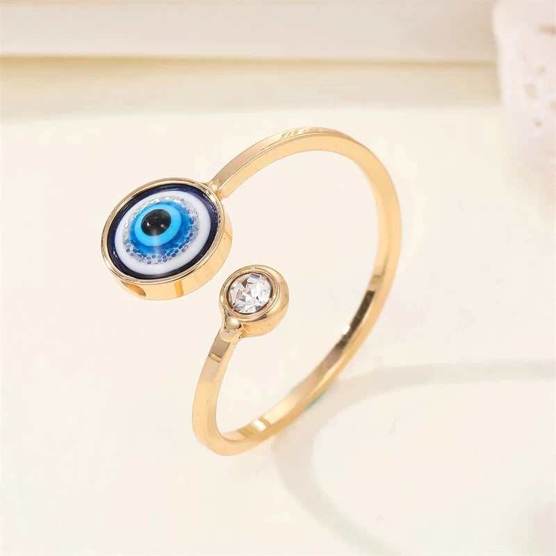 1PC Bohemian Ethnic Metal Enamel Evil Eye Ring For Women Vintage Punk Zircon Heart Blue Eye Finger Ring Turkey Jewelry Gift