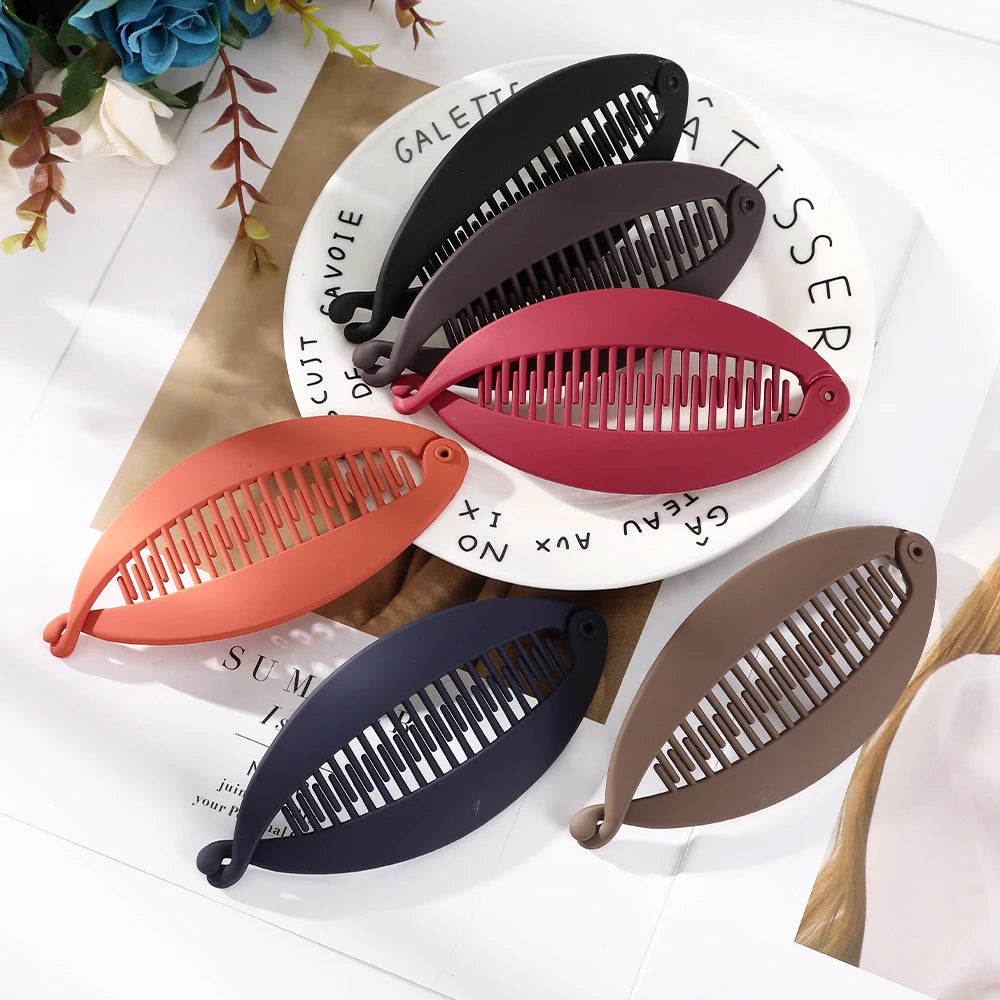 AWAYTR Frosted Fish Shaped Hairpin Ponytail Banana Clip Headband for Women Simple Solid Acrylic Twist Clamp Barrettes Headwear