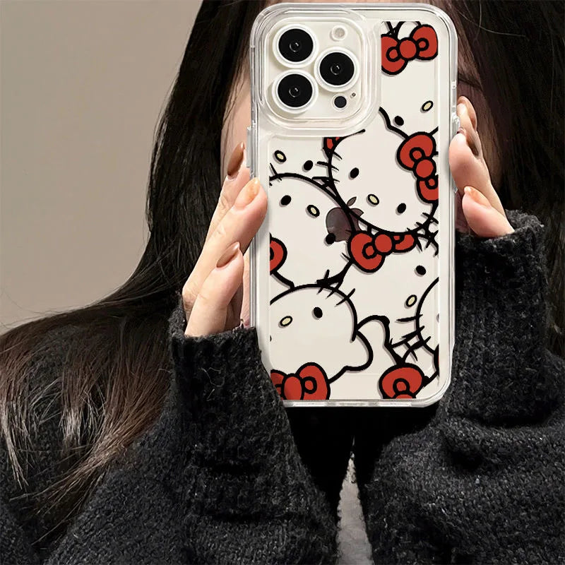 Sanrio Hello Kitty Bow Lovely Phone Case For iPhone 15 14 13 Pro Max 11 12 13 Pro X XR 7 8 Plus Transparent Soft Cute Girl Y2K