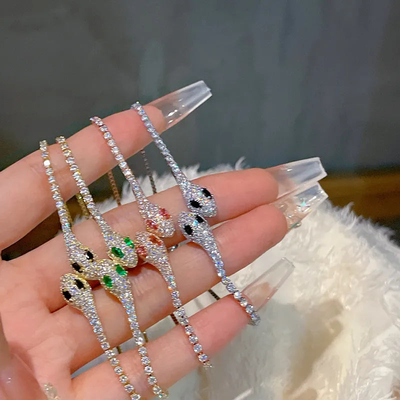 Elegant Black Crystal Eyes Snake Zircon Bracelet Women's Fashionable Personalized Daily Accessory Party Jewelry Birthday Gifts