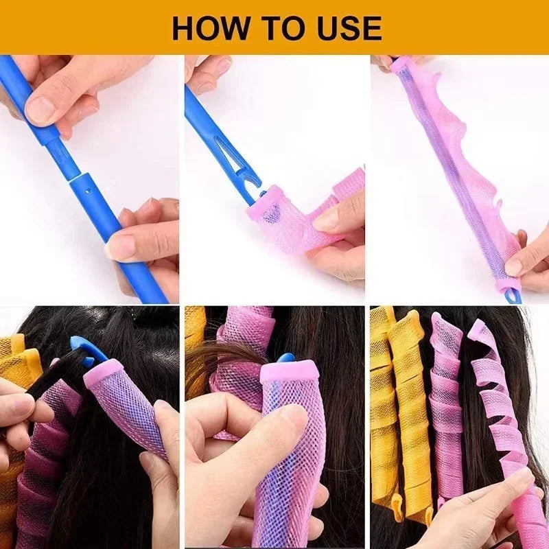 Heatless Hair Roller Spiral Hair Curlers Magic Curls Hair Rollers with Hooks No Heat Hair Curlers DIY Curly Hair Styling Kit